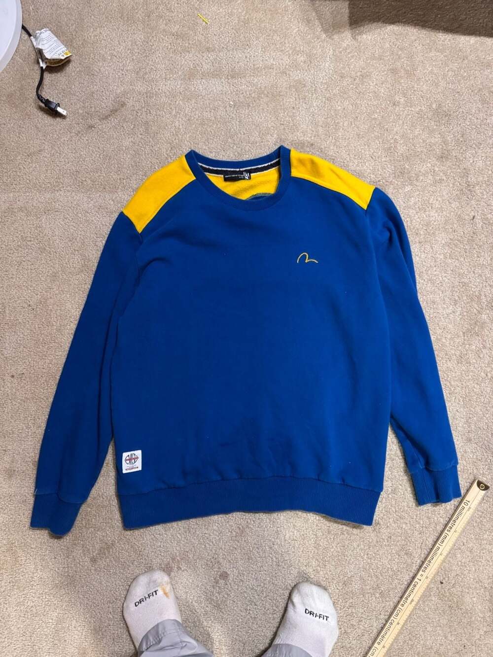 Vintage Evisu Daicock Style Crewneck Sweatshirt Blue and Yellow